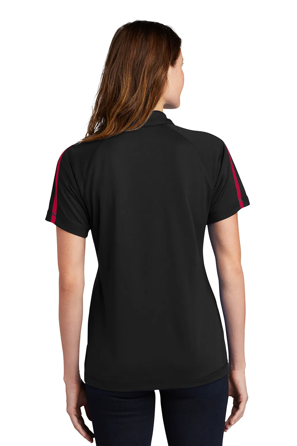 Sport-Tek Womens Micro-Mesh Moisture Wicking Short Sleeve Polo Shirt - Black/Red Clothing Sport-Tek