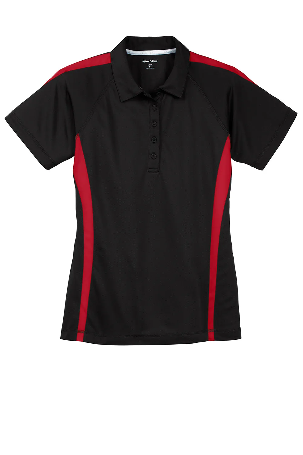 Sport-Tek Womens Micro-Mesh Moisture Wicking Short Sleeve Polo Shirt - Black/Red Clothing Sport-Tek