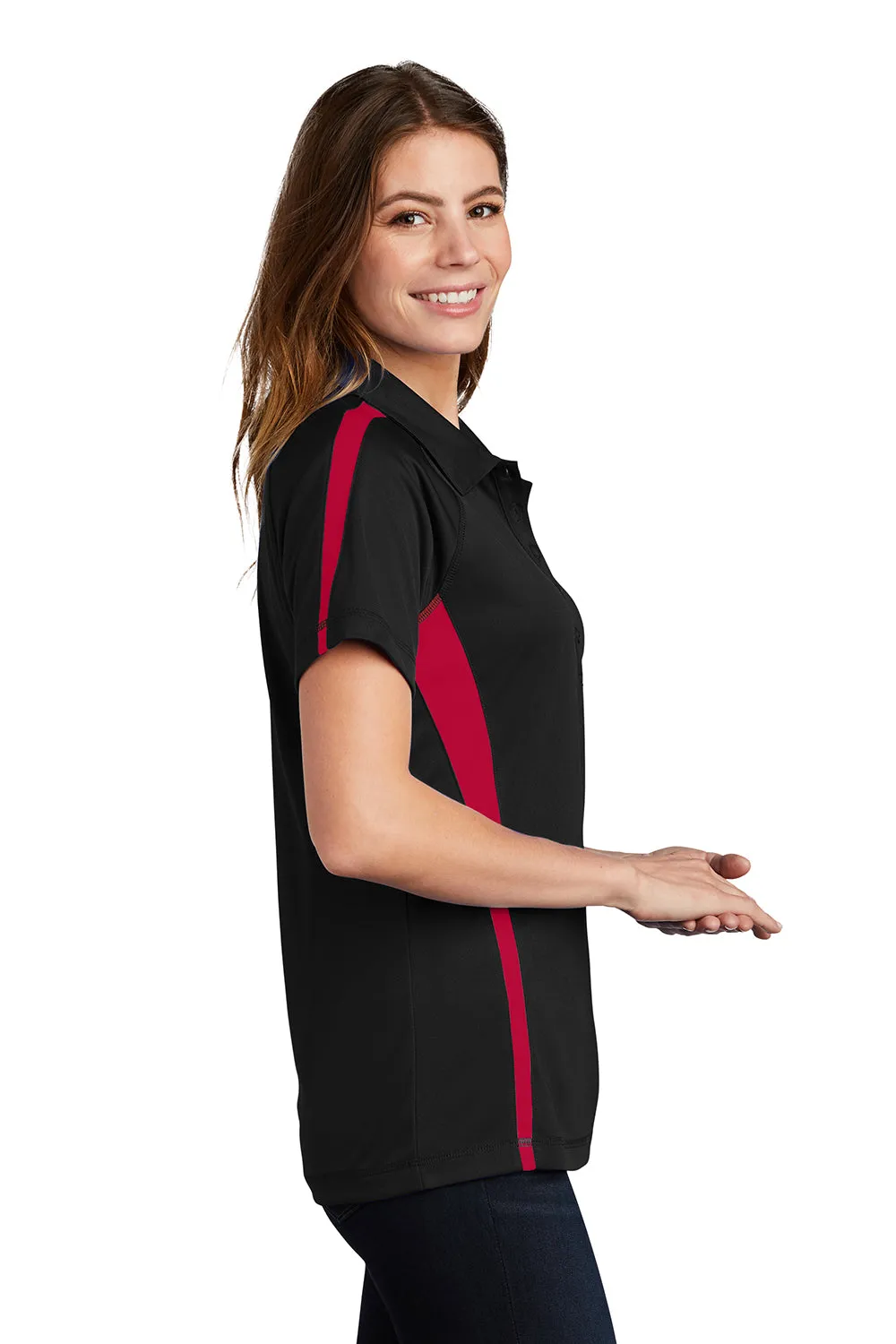 Sport-Tek Womens Micro-Mesh Moisture Wicking Short Sleeve Polo Shirt - Black/Red Clothing Sport-Tek