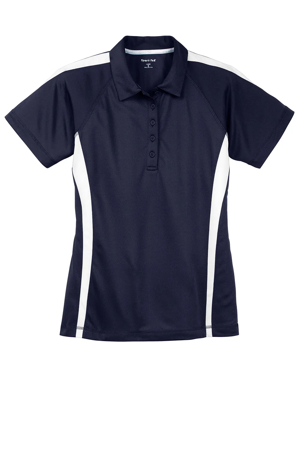 Sport-Tek Womens Micro-Mesh Moisture Wicking Short Sleeve Polo Shirt - True Navy Blue/White Clothing Sport-Tek