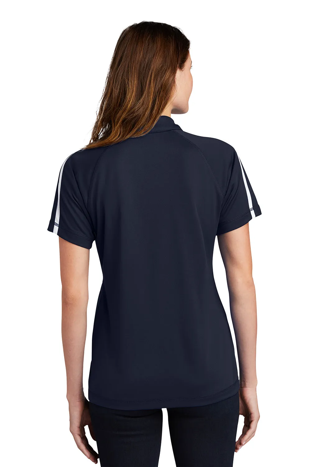 Sport-Tek Womens Micro-Mesh Moisture Wicking Short Sleeve Polo Shirt - True Navy Blue/White Clothing Sport-Tek