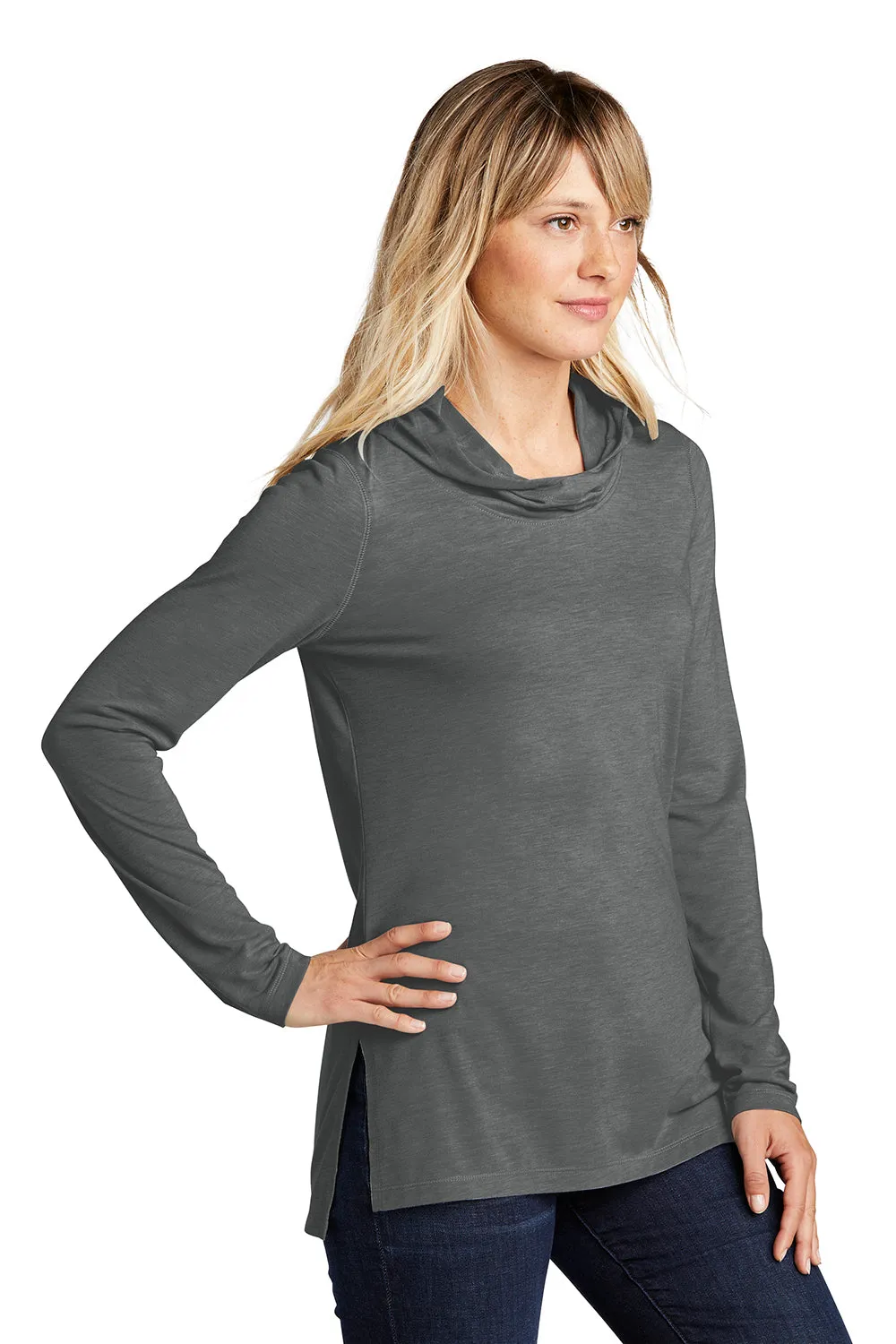 Sport-Tek Womens Moisture Wicking Cowl Neck Long Sleeve T-Shirt - Heather Dark Grey Clothing Sport-Tek