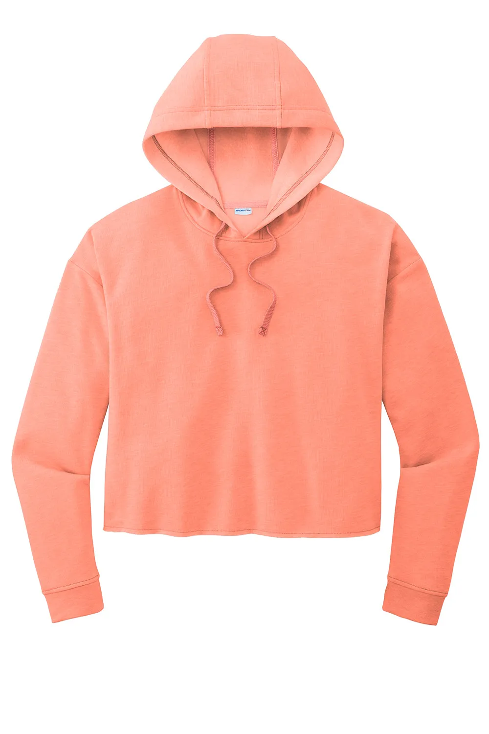 Sport-Tek Womens Moisture Wicking Fleece Crop Hooded Sweatshirt Hoodie - Heather Soft Coral - Closeout Clothing Sport-Tek