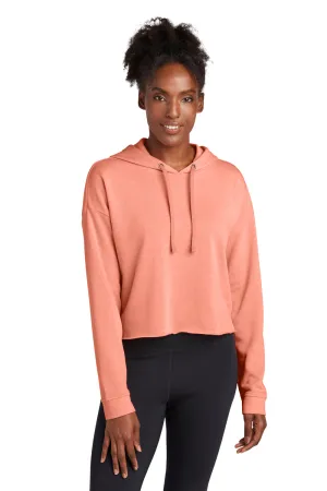 Sport-Tek Womens Moisture Wicking Fleece Crop Hooded Sweatshirt Hoodie - Heather Soft Coral - Closeout Clothing Sport-Tek