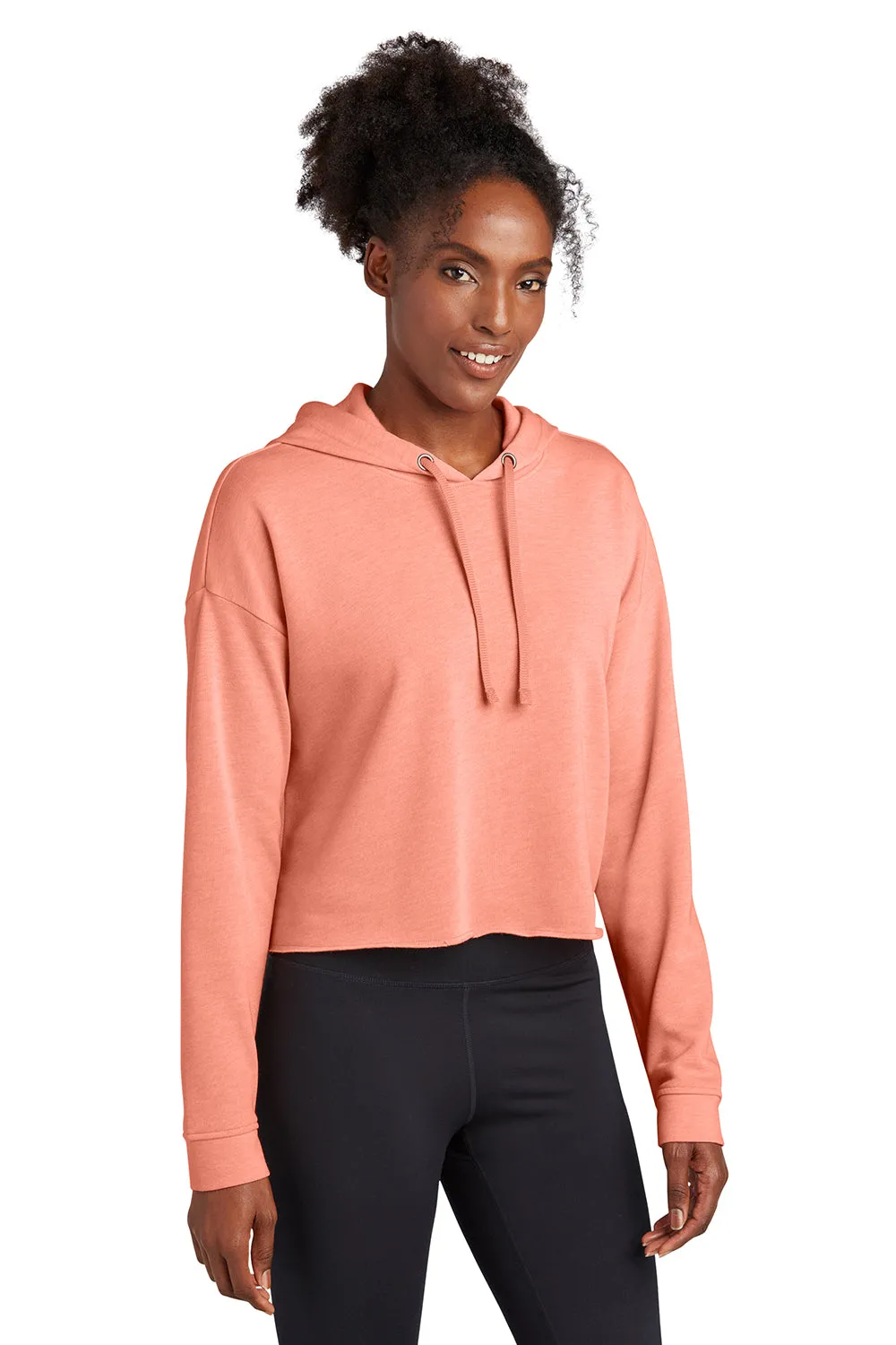Sport-Tek Womens Moisture Wicking Fleece Crop Hooded Sweatshirt Hoodie - Heather Soft Coral - Closeout Clothing Sport-Tek