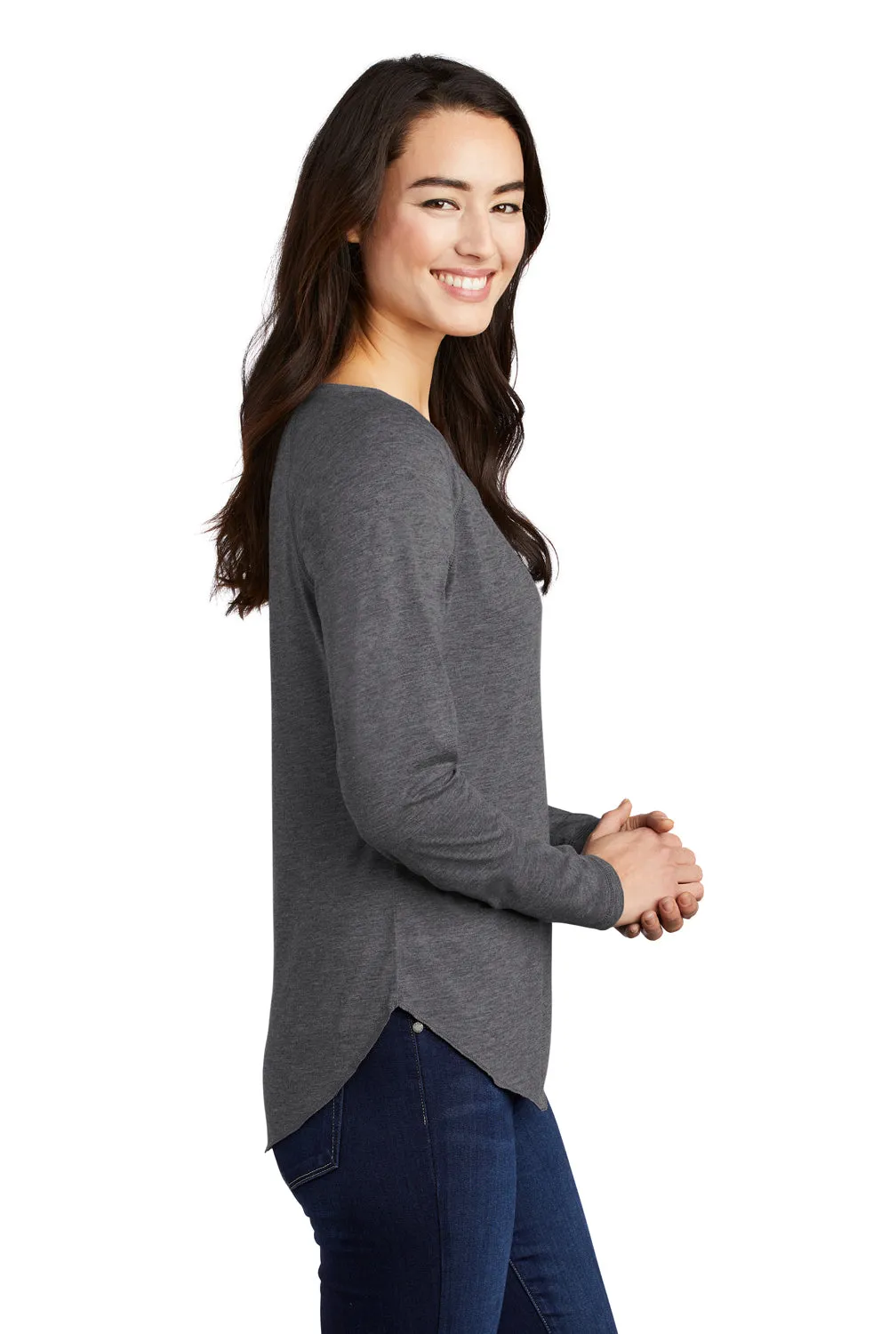 Sport-Tek Womens Moisture Wicking Long Sleeve Scoop Neck T-Shirt - Heather Dark Grey - Closeout Clothing Sport-Tek