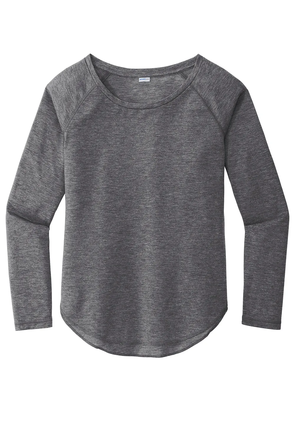 Sport-Tek Womens Moisture Wicking Long Sleeve Scoop Neck T-Shirt - Heather Dark Grey - Closeout Clothing Sport-Tek