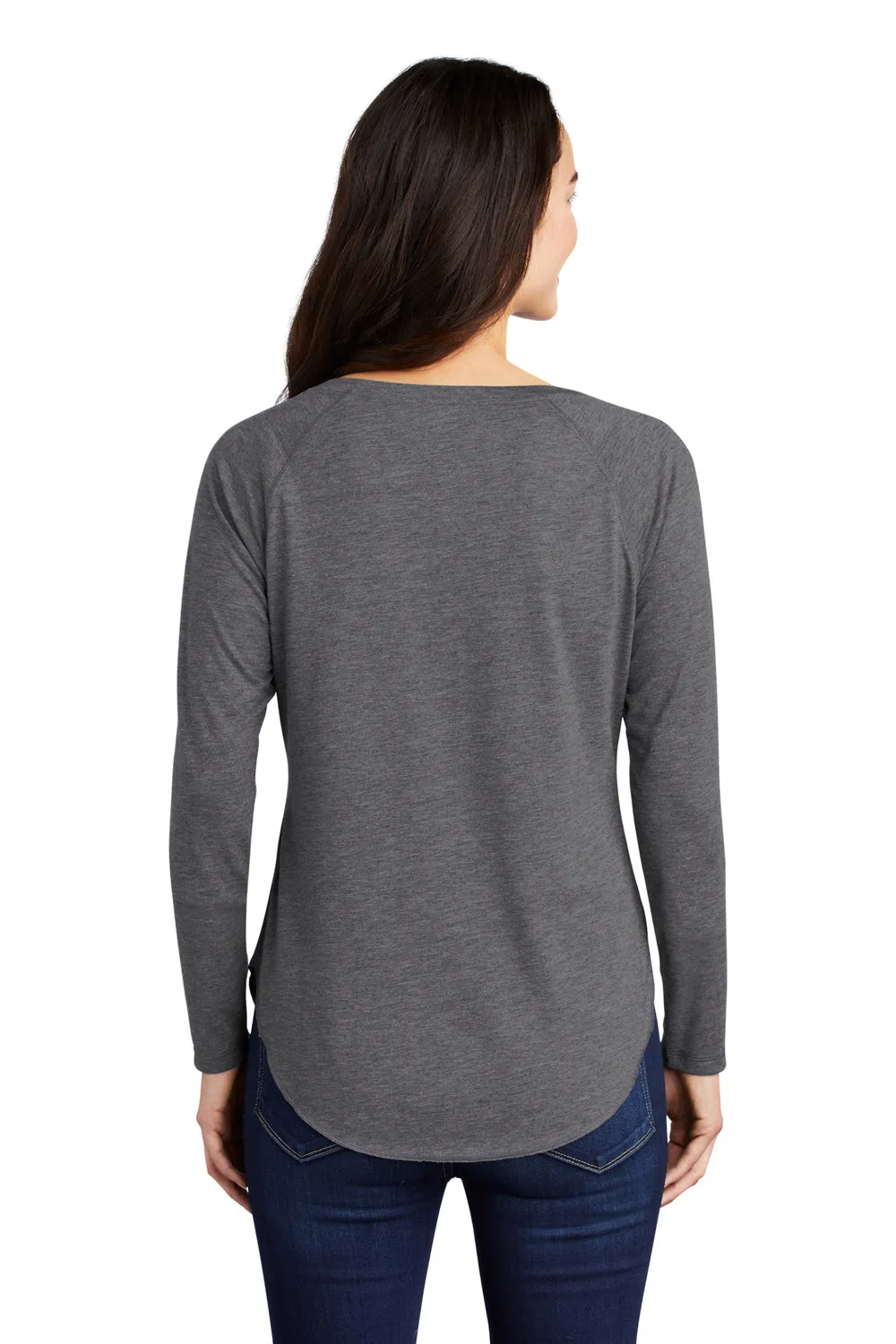 Sport-Tek Womens Moisture Wicking Long Sleeve Scoop Neck T-Shirt - Heather Dark Grey - Closeout Clothing Sport-Tek