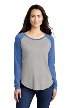 Sport-Tek Womens Moisture Wicking Long Sleeve Scoop Neck T-Shirt - Heather Light Grey/Heather True Royal Blue - Closeout Clothing Sport-Tek
