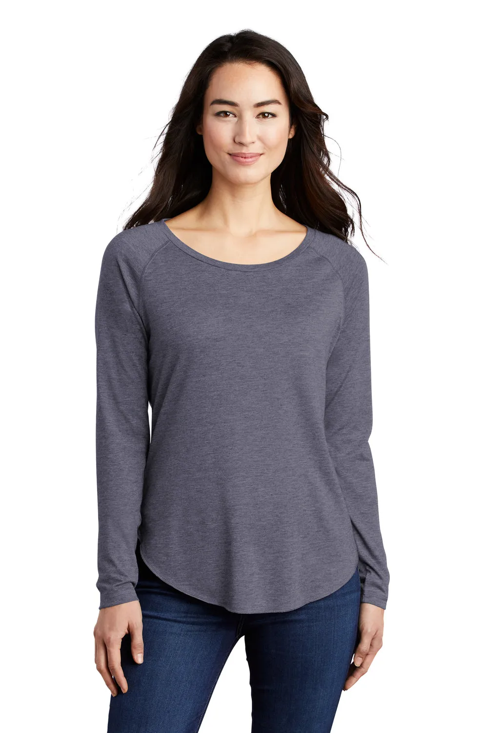 Sport-Tek Womens Moisture Wicking Long Sleeve Scoop Neck T-Shirt - Heather True Navy Blue - Closeout Clothing Sport-Tek
