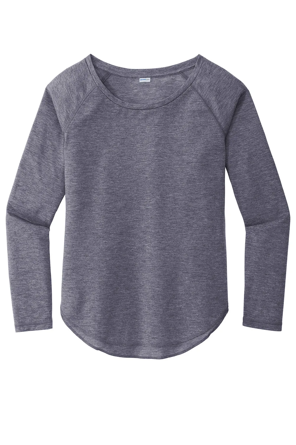 Sport-Tek Womens Moisture Wicking Long Sleeve Scoop Neck T-Shirt - Heather True Navy Blue - Closeout Clothing Sport-Tek