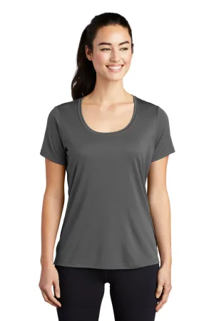 Sport-Tek Womens Moisture Wicking Short Sleeve Scoop Neck T-Shirt - Dark Smoke Grey - Closeout Clothing Sport-Tek