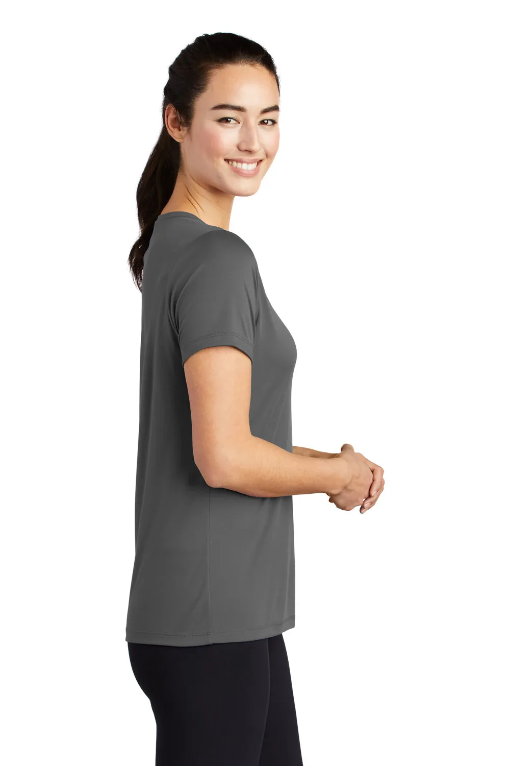 Sport-Tek Womens Moisture Wicking Short Sleeve Scoop Neck T-Shirt - Dark Smoke Grey - Closeout Clothing Sport-Tek