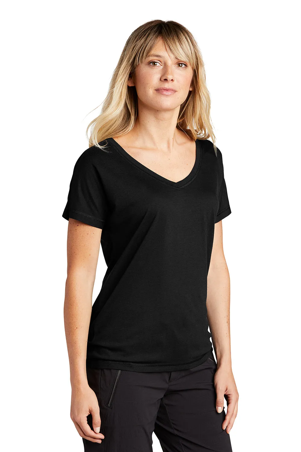 Sport-Tek Womens Moisture Wicking Short Sleeve V-Neck T-Shirt - Black - Closeout Clothing Sport-Tek