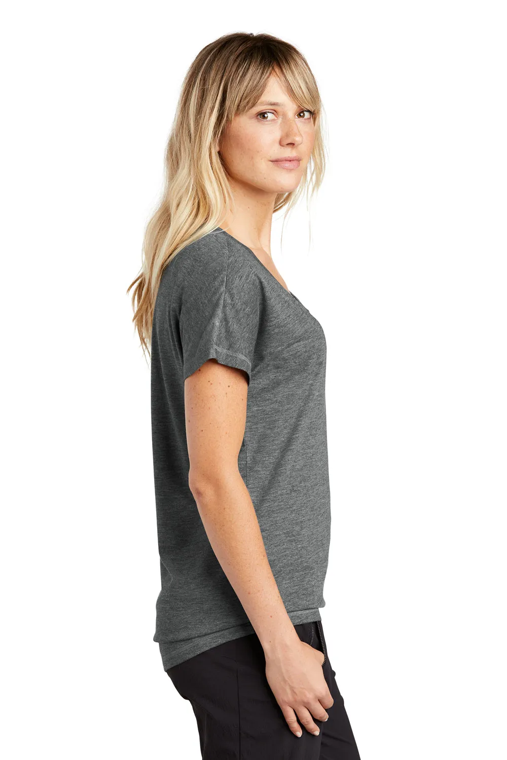 Sport-Tek Womens Moisture Wicking Short Sleeve V-Neck T-Shirt - Heather Dark Grey - Closeout Clothing Sport-Tek
