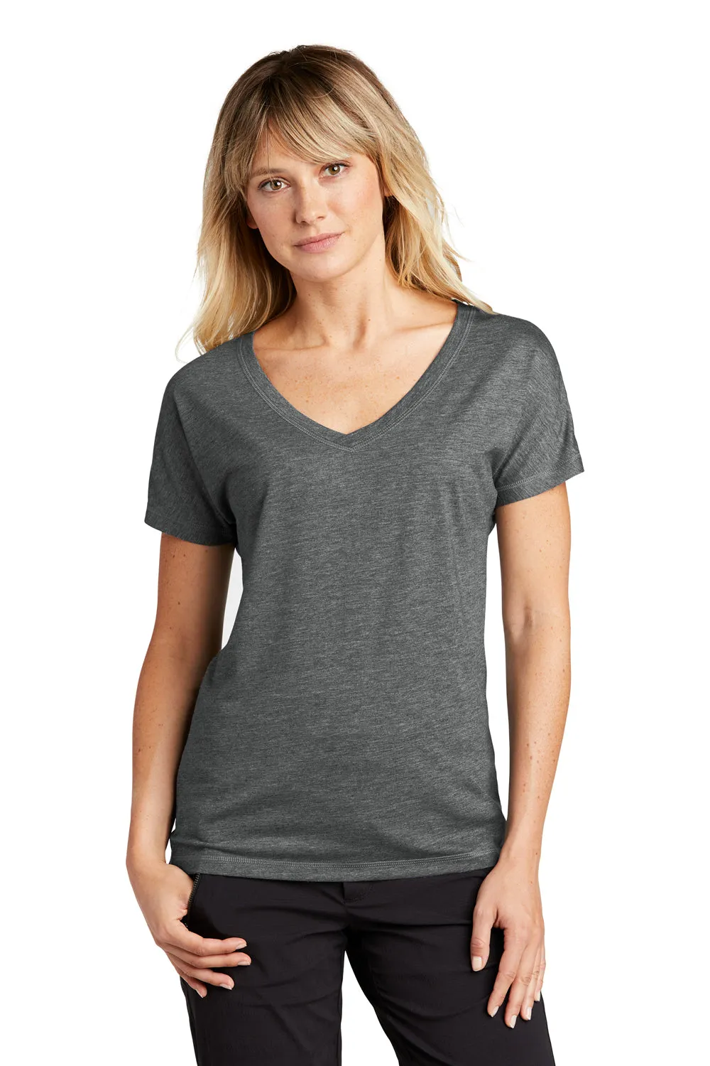 Sport-Tek Womens Moisture Wicking Short Sleeve V-Neck T-Shirt - Heather Dark Grey - Closeout Clothing Sport-Tek
