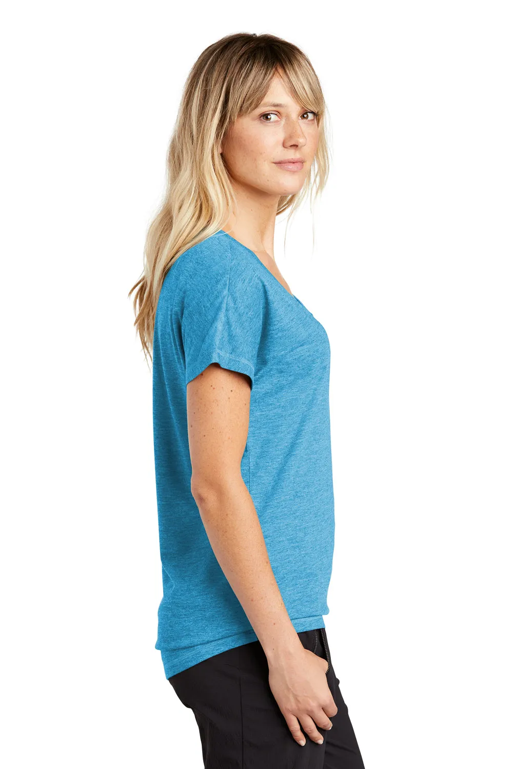 Sport-Tek Womens Moisture Wicking Short Sleeve V-Neck T-Shirt - Heather Pond Blue - Closeout Clothing Sport-Tek