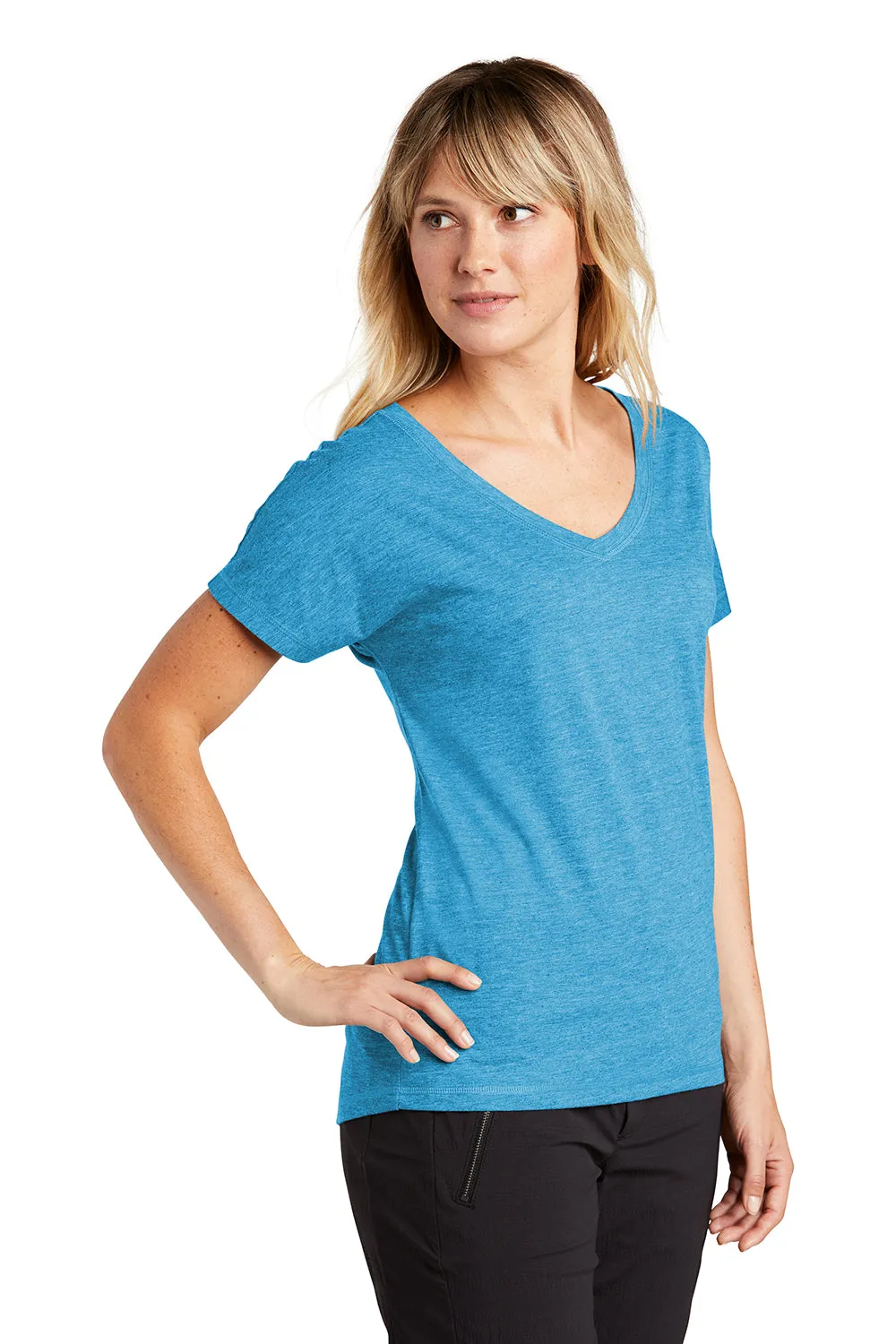 Sport-Tek Womens Moisture Wicking Short Sleeve V-Neck T-Shirt - Heather Pond Blue - Closeout Clothing Sport-Tek