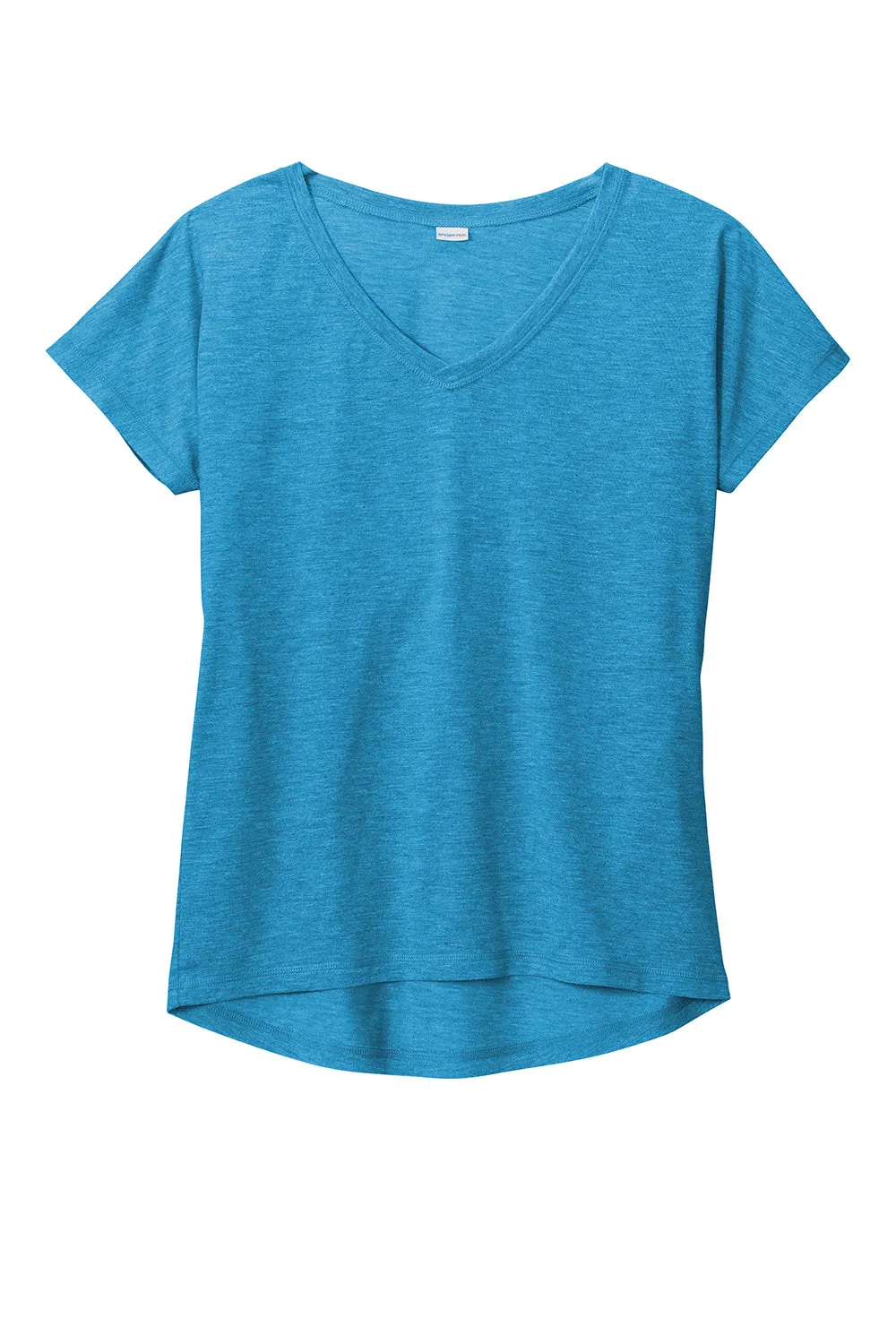 Sport-Tek Womens Moisture Wicking Short Sleeve V-Neck T-Shirt - Heather Pond Blue - Closeout Clothing Sport-Tek