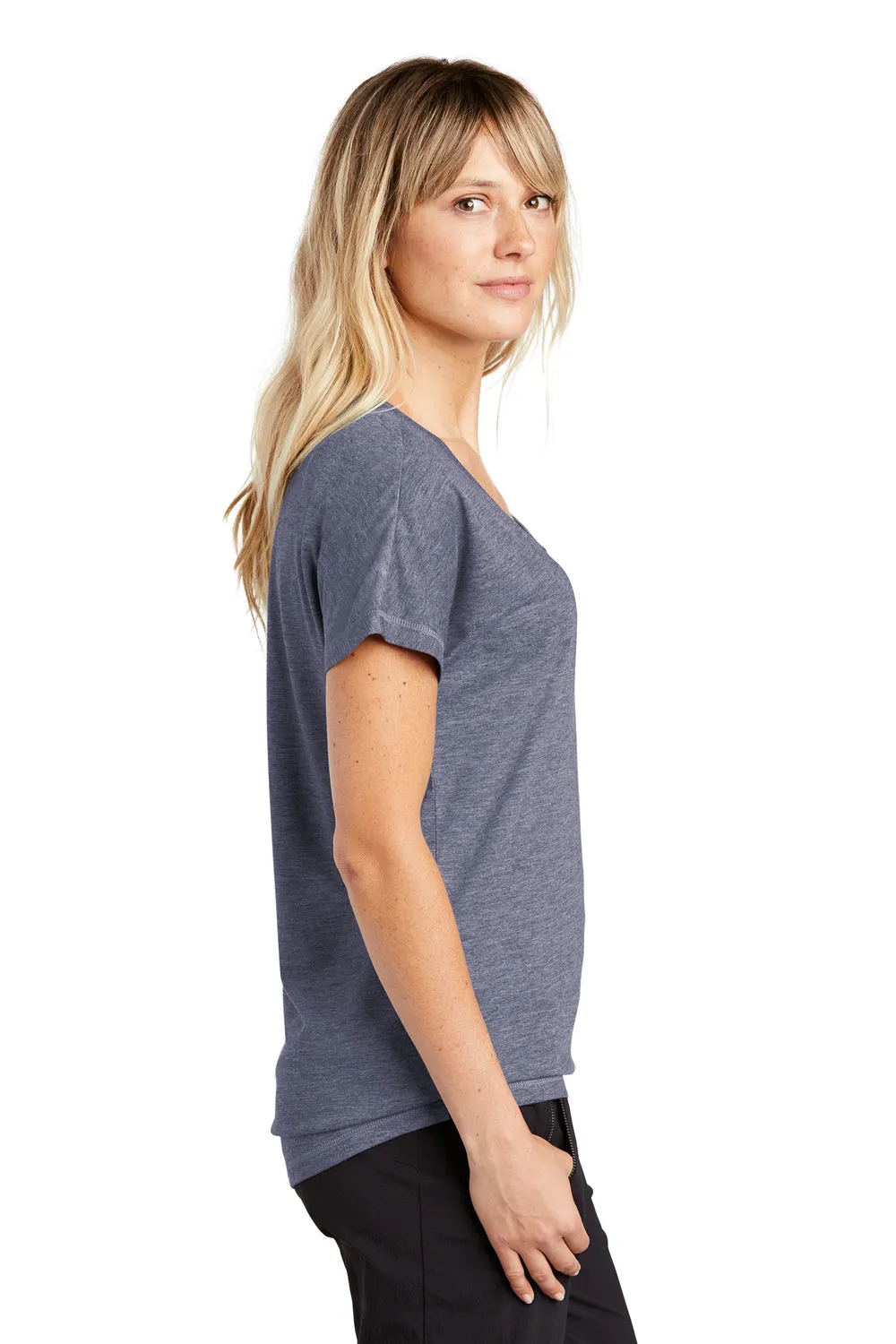 Sport-Tek Womens Moisture Wicking Short Sleeve V-Neck T-Shirt - Heather True Navy Blue - Closeout Clothing Sport-Tek