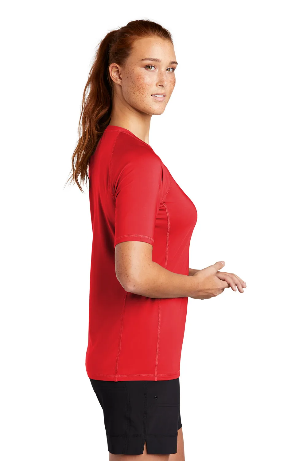 Sport-Tek Womens Rashguard Moisture Wicking Short Sleeve Crewneck T-Shirt - True Red Clothing Sport-Tek