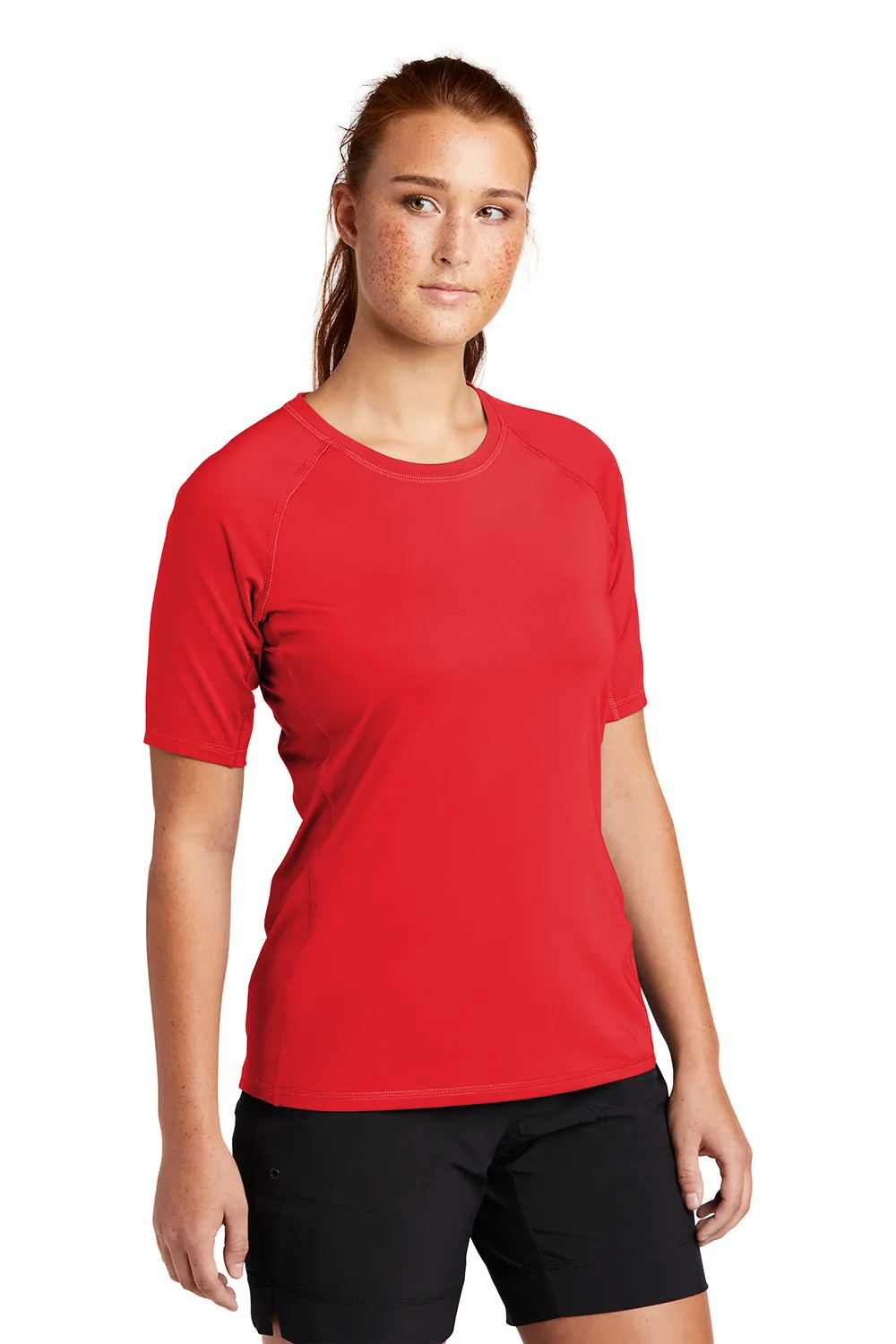 Sport-Tek Womens Rashguard Moisture Wicking Short Sleeve Crewneck T-Shirt - True Red Clothing Sport-Tek