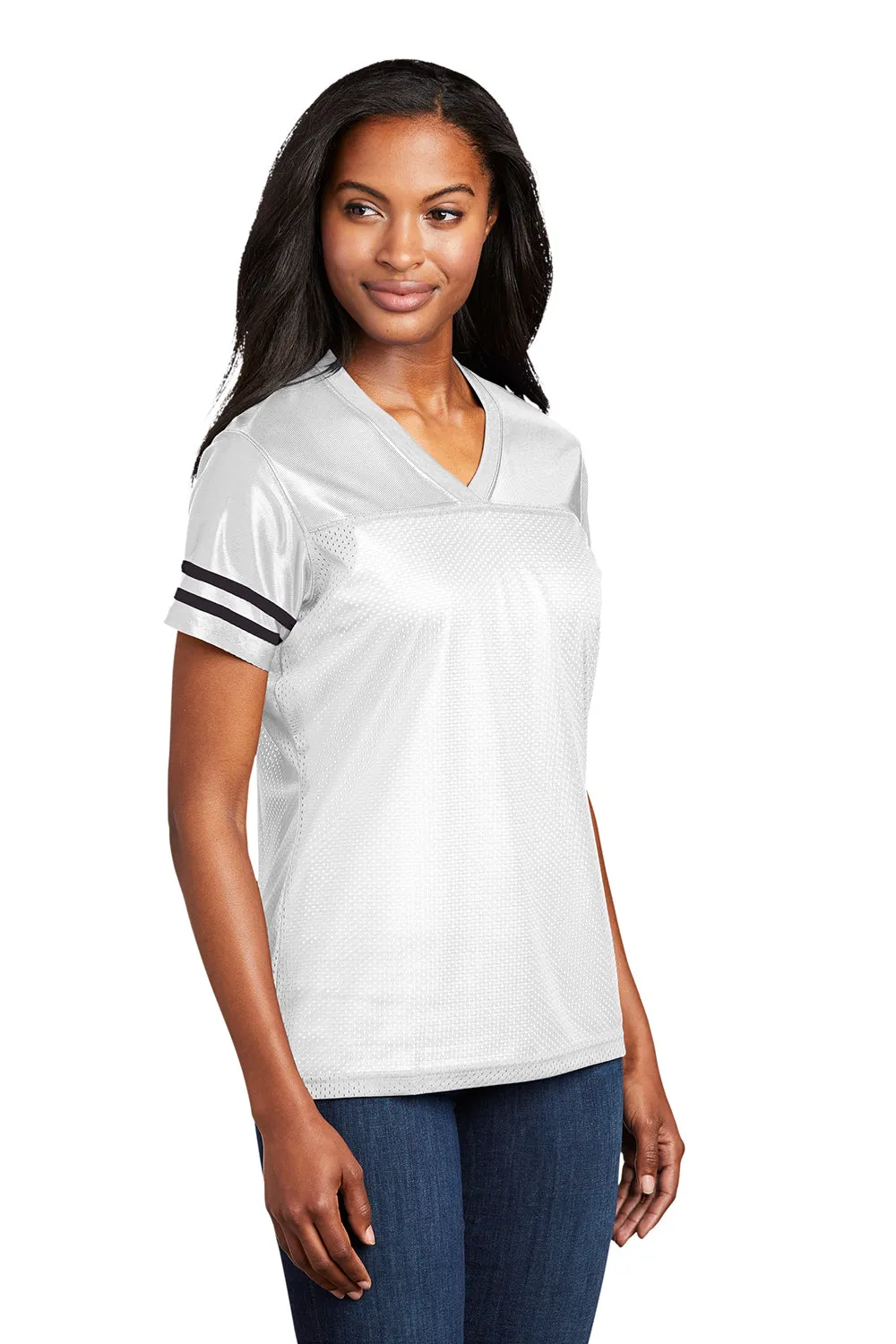 Sport-Tek Womens Short Sleeve V-Neck T-Shirt - White/Black Clothing Sport-Tek