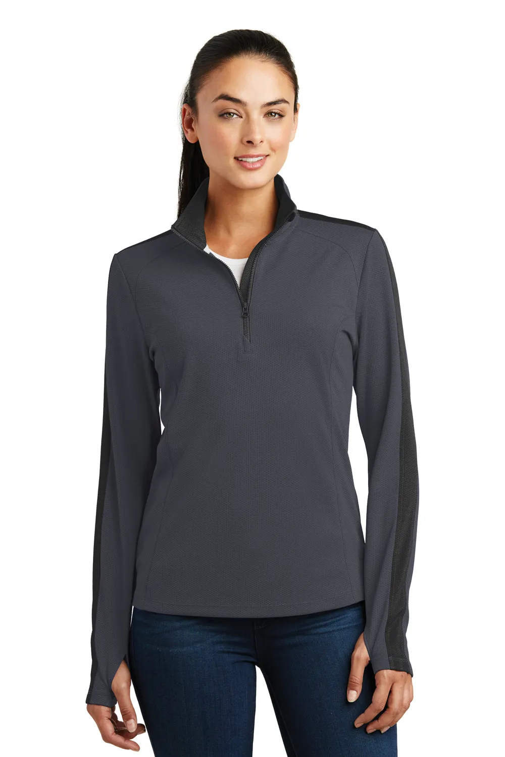 Sport-Tek Womens Sport-Wick Moisture Wicking 1/4 Zip Sweatshirt - Iron Grey/Black - Closeout Clothing Sport-Tek