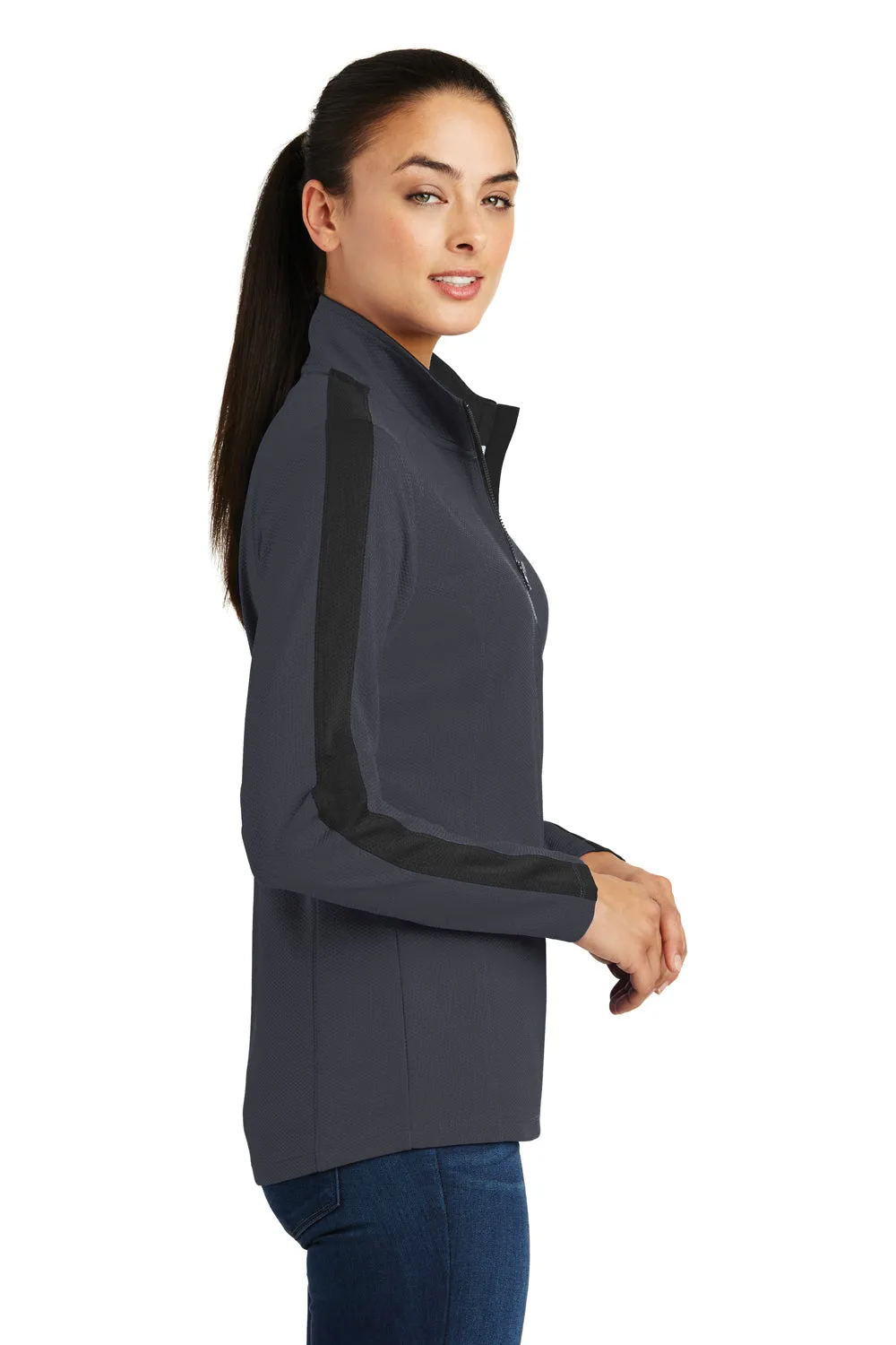Sport-Tek Womens Sport-Wick Moisture Wicking 1/4 Zip Sweatshirt - Iron Grey/Black - Closeout Clothing Sport-Tek
