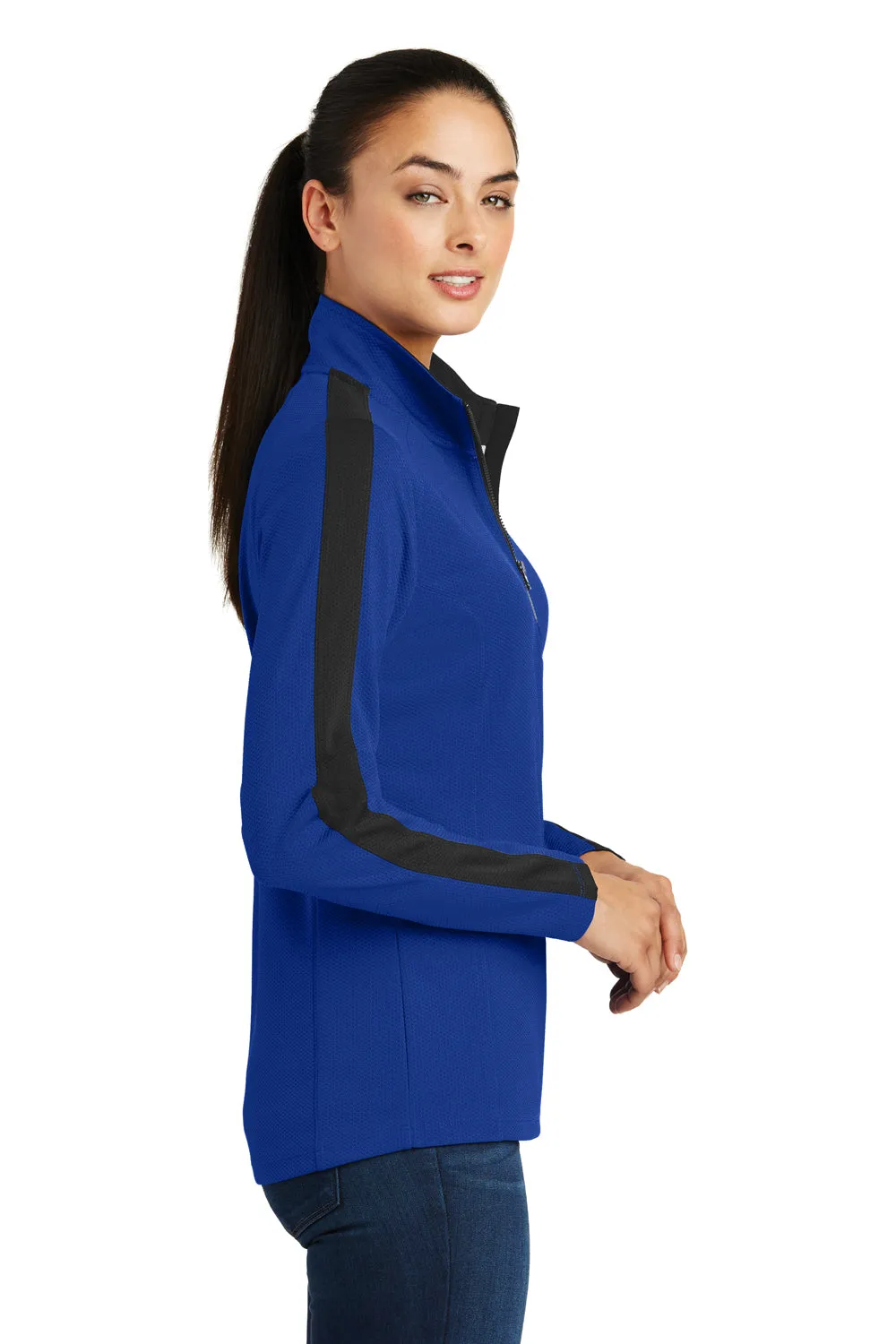 Sport-Tek Womens Sport-Wick Moisture Wicking 1/4 Zip Sweatshirt - True Royal Blue/Black - Closeout Clothing Sport-Tek