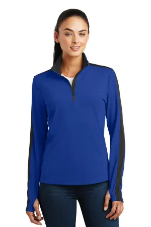 Sport-Tek Womens Sport-Wick Moisture Wicking 1/4 Zip Sweatshirt - True Royal Blue/Black - Closeout Clothing Sport-Tek