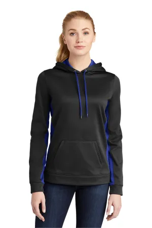 Sport-Tek Womens Sport-Wick Moisture Wicking Fleece Hooded Sweatshirt Hoodie w/ Pouch Pocket - Black/True Royal Blue - Closeout Clothing Sport-Tek