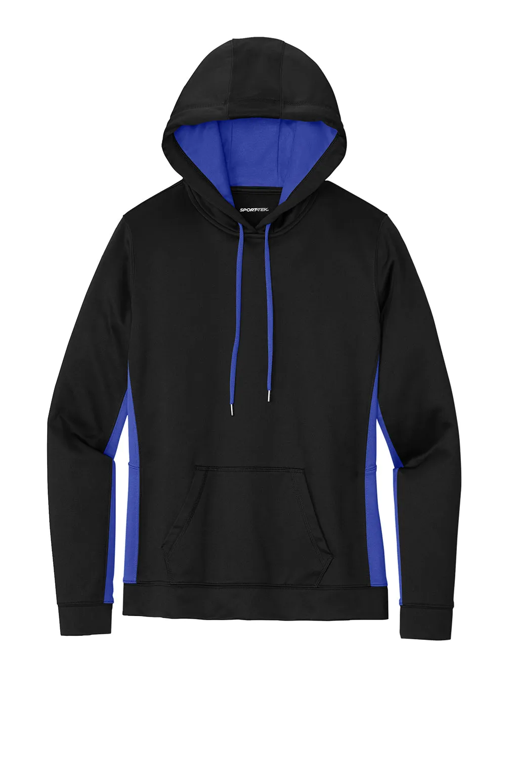 Sport-Tek Womens Sport-Wick Moisture Wicking Fleece Hooded Sweatshirt Hoodie w/ Pouch Pocket - Black/True Royal Blue - Closeout Clothing Sport-Tek