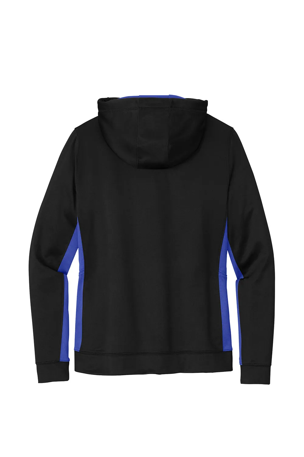 Sport-Tek Womens Sport-Wick Moisture Wicking Fleece Hooded Sweatshirt Hoodie w/ Pouch Pocket - Black/True Royal Blue - Closeout Clothing Sport-Tek