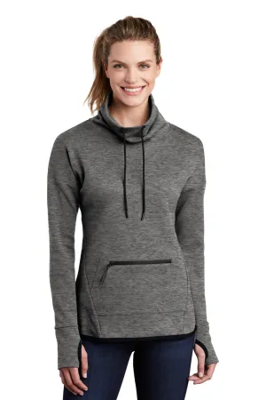 Sport-Tek Womens Triumph Fleece Cowl Neck Sweatshirt w/ Pocket - Heather Dark Grey Clothing Sport-Tek