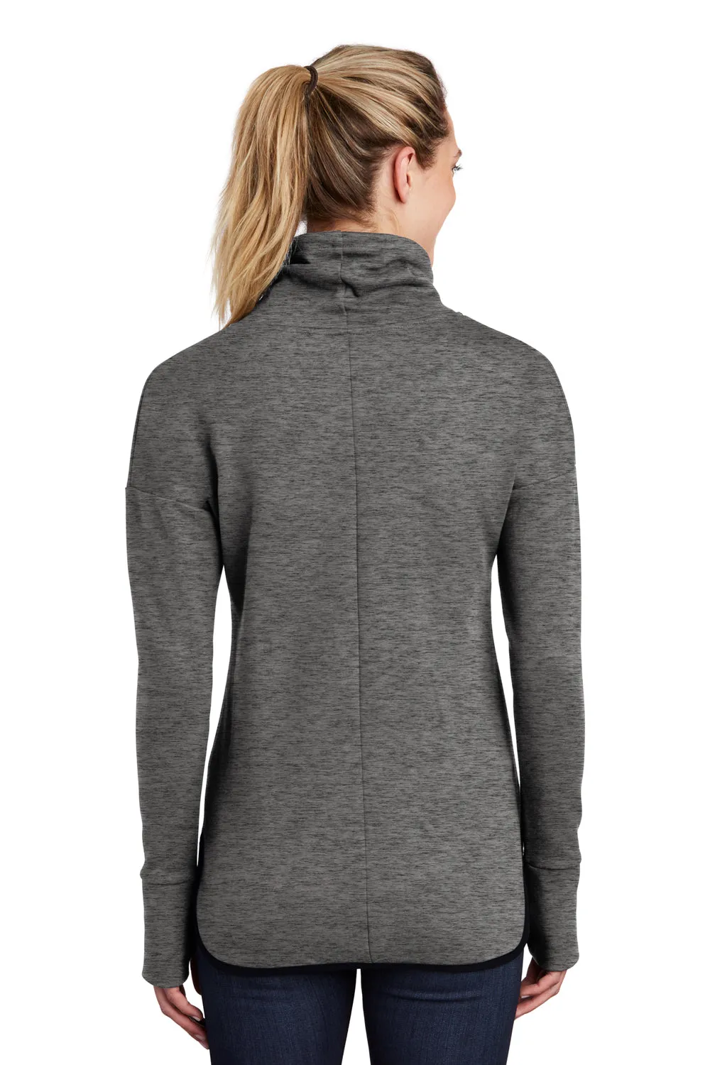 Sport-Tek Womens Triumph Fleece Cowl Neck Sweatshirt w/ Pocket - Heather Dark Grey Clothing Sport-Tek