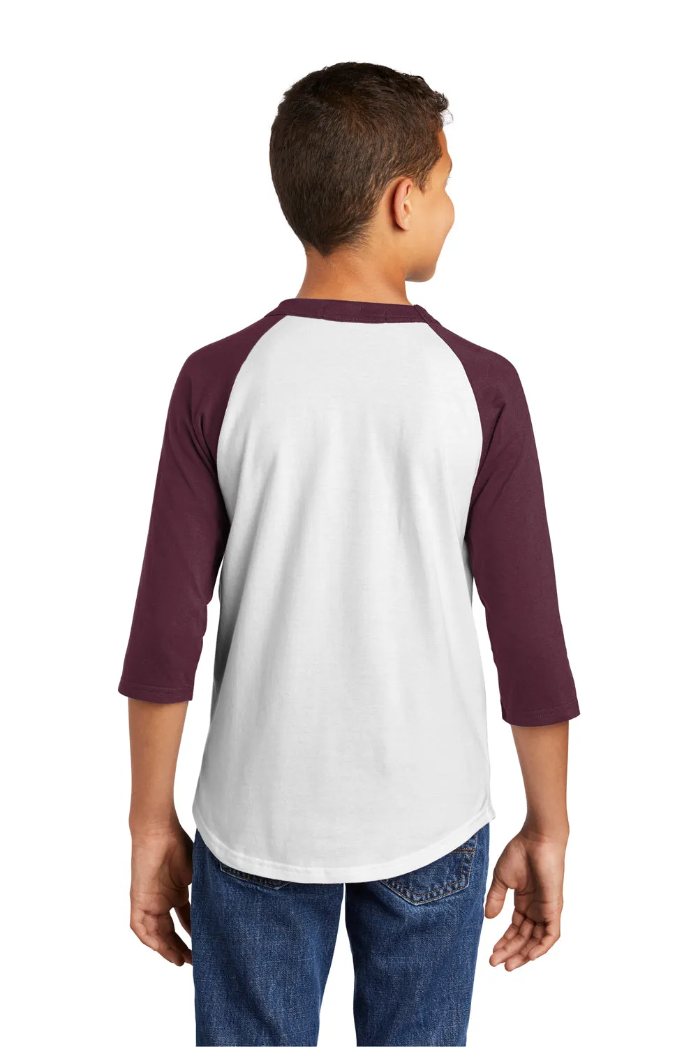 Sport-Tek Youth 3/4 Sleeve Crewneck T-Shirt - White/Maroon Clothing Sport-Tek