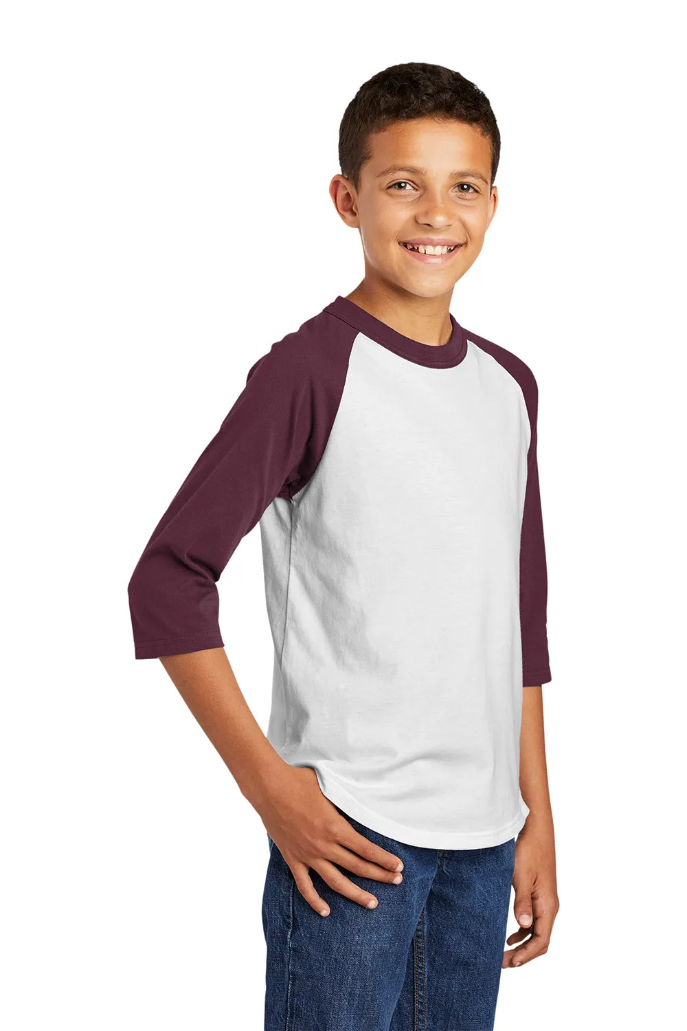 Sport-Tek Youth 3/4 Sleeve Crewneck T-Shirt - White/Maroon Clothing Sport-Tek