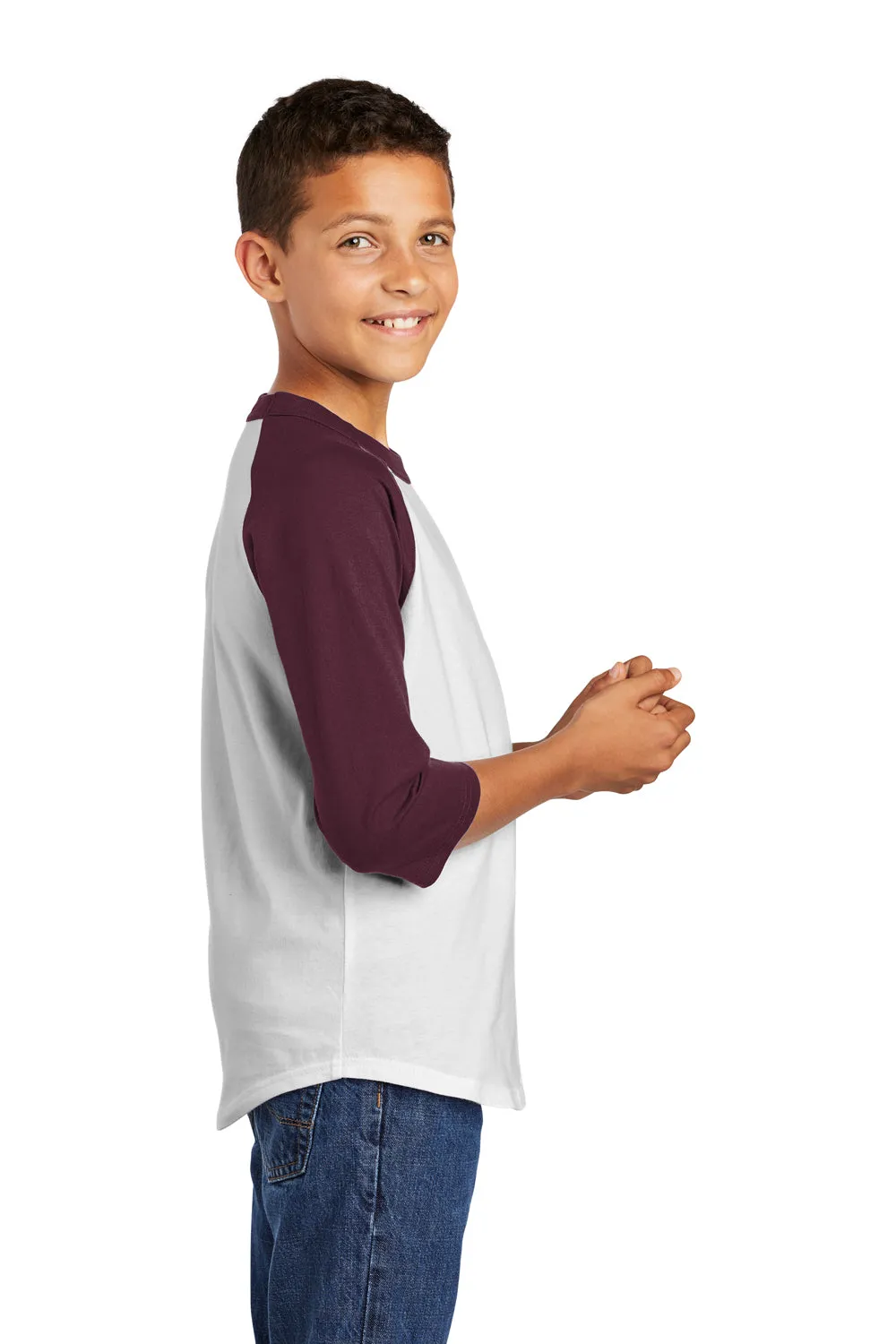 Sport-Tek Youth 3/4 Sleeve Crewneck T-Shirt - White/Maroon Clothing Sport-Tek