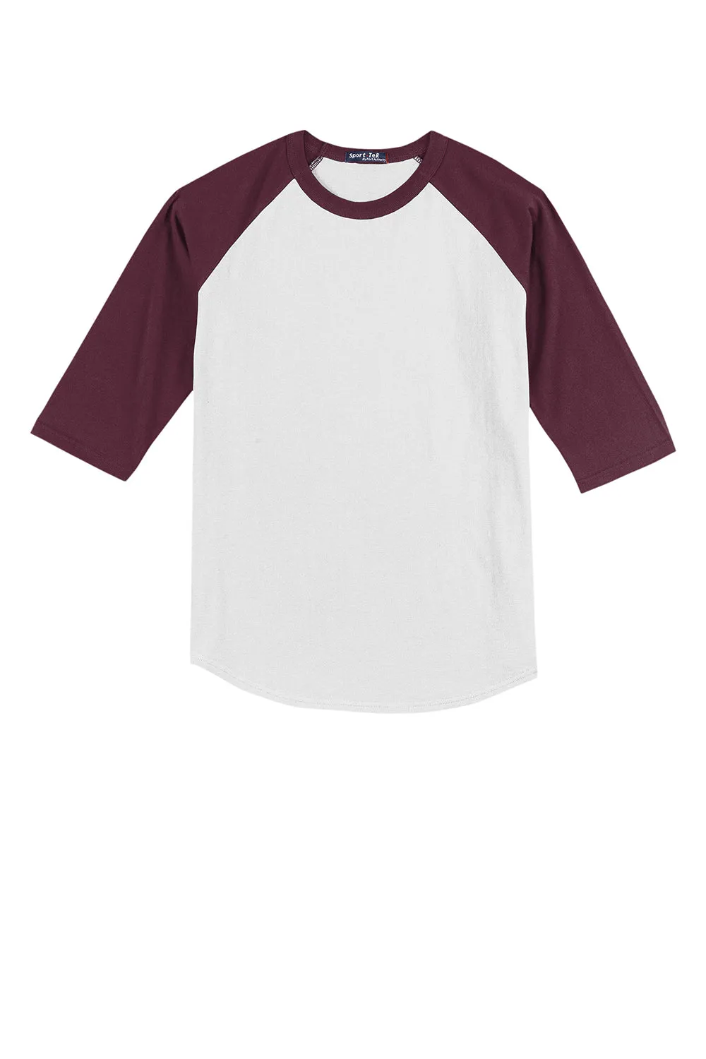 Sport-Tek Youth 3/4 Sleeve Crewneck T-Shirt - White/Maroon Clothing Sport-Tek
