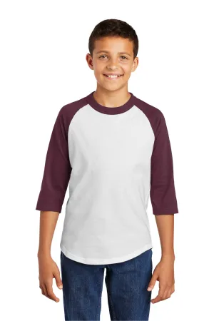 Sport-Tek Youth 3/4 Sleeve Crewneck T-Shirt - White/Maroon Clothing Sport-Tek