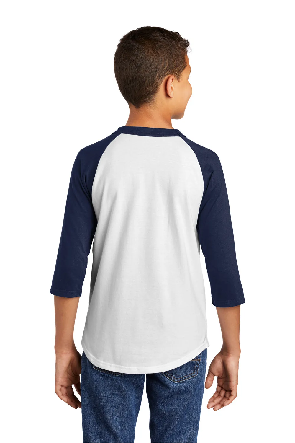 Sport-Tek Youth 3/4 Sleeve Crewneck T-Shirt - White/Navy Blue Clothing Sport-Tek