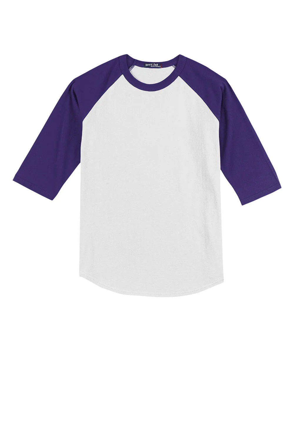 Sport-Tek Youth 3/4 Sleeve Crewneck T-Shirt - White/Purple Clothing Sport-Tek