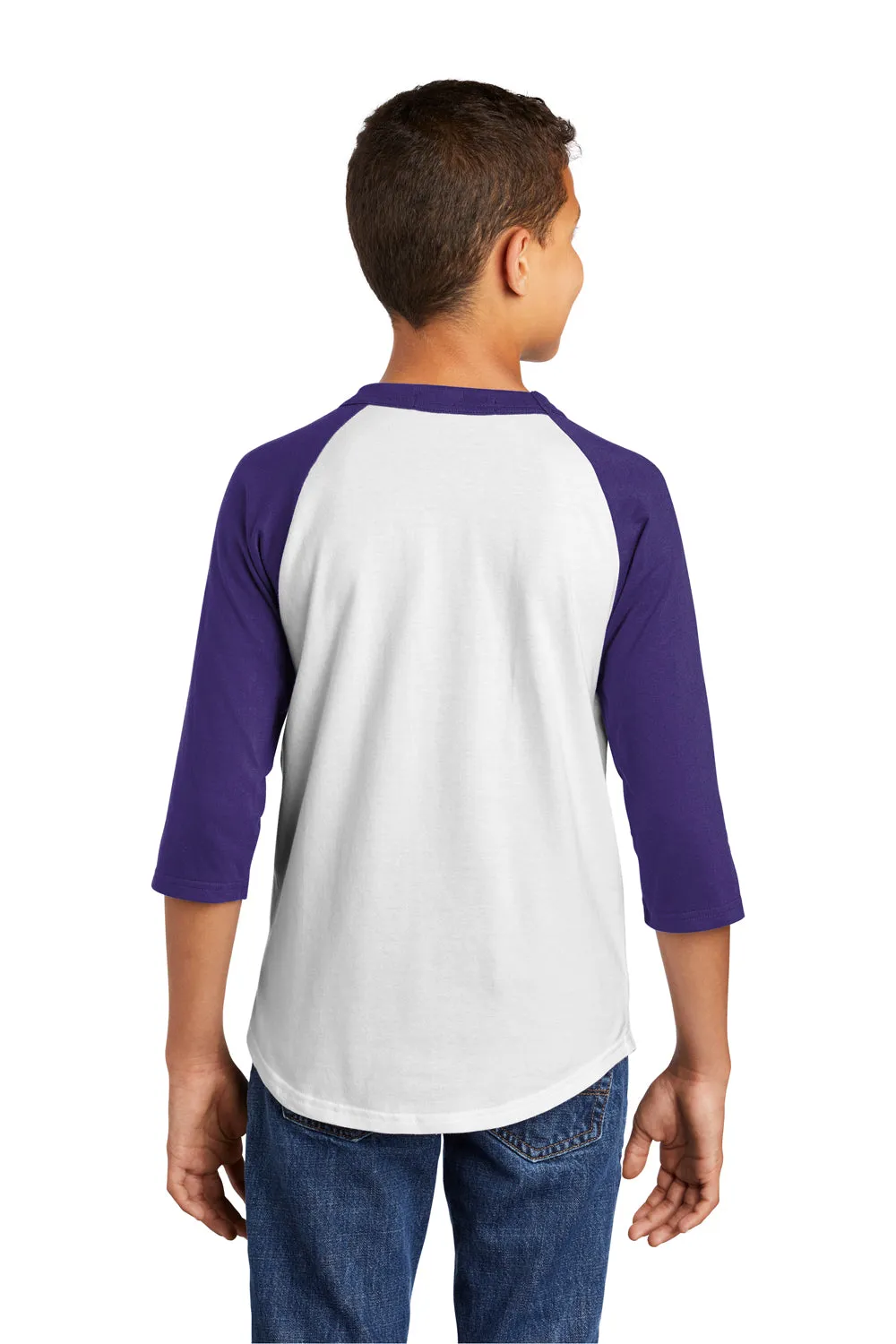 Sport-Tek Youth 3/4 Sleeve Crewneck T-Shirt - White/Purple Clothing Sport-Tek