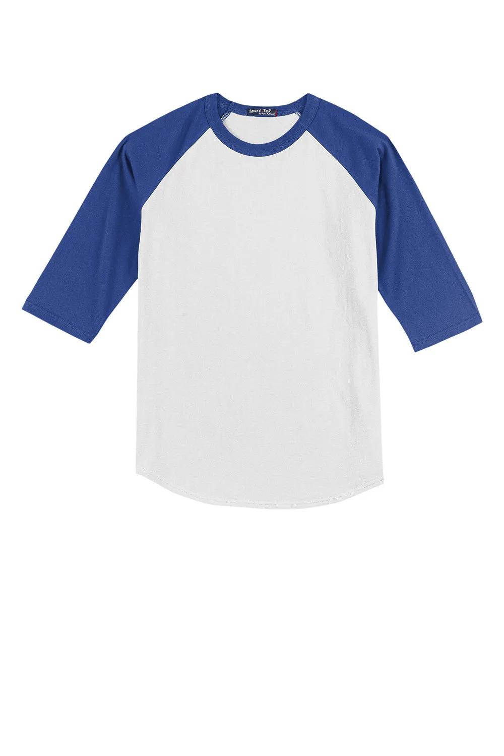 Sport-Tek Youth 3/4 Sleeve Crewneck T-Shirt - White/Royal Blue Clothing Sport-Tek