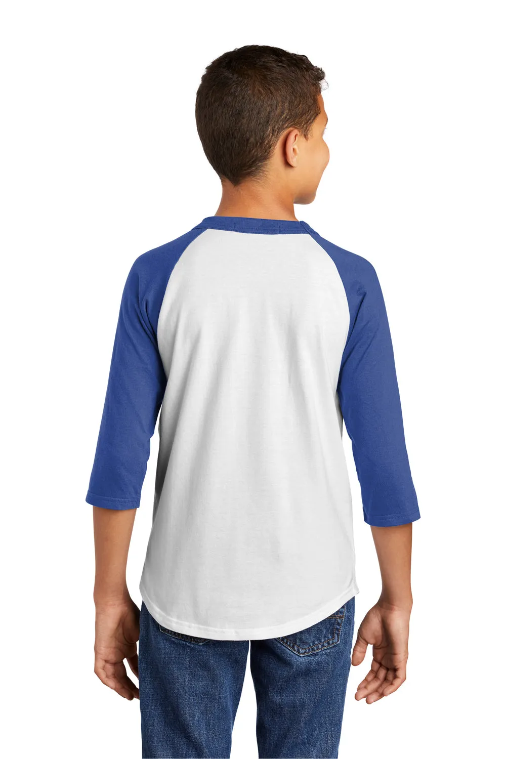 Sport-Tek Youth 3/4 Sleeve Crewneck T-Shirt - White/Royal Blue Clothing Sport-Tek
