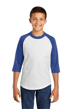 Sport-Tek Youth 3/4 Sleeve Crewneck T-Shirt - White/Royal Blue Clothing Sport-Tek