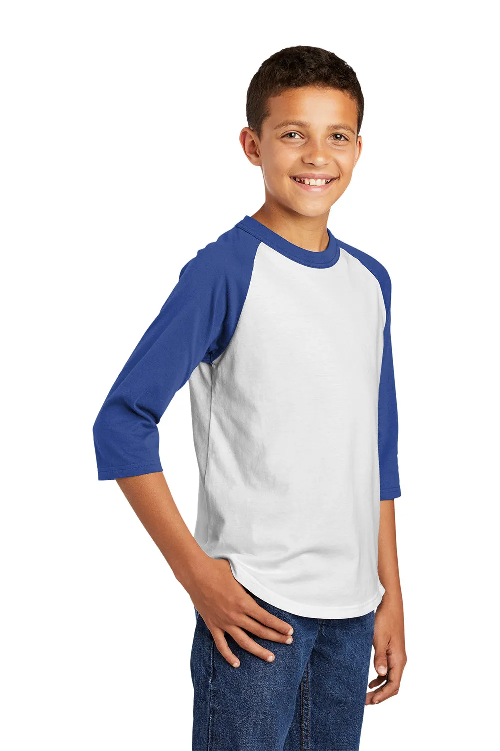 Sport-Tek Youth 3/4 Sleeve Crewneck T-Shirt - White/Royal Blue Clothing Sport-Tek