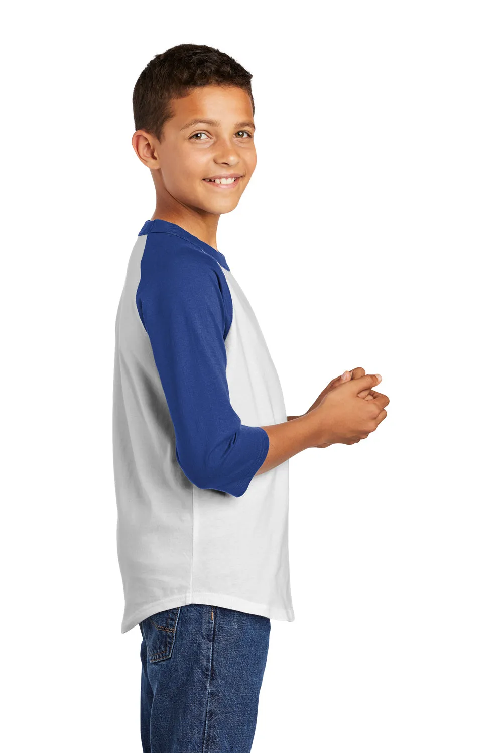 Sport-Tek Youth 3/4 Sleeve Crewneck T-Shirt - White/Royal Blue Clothing Sport-Tek