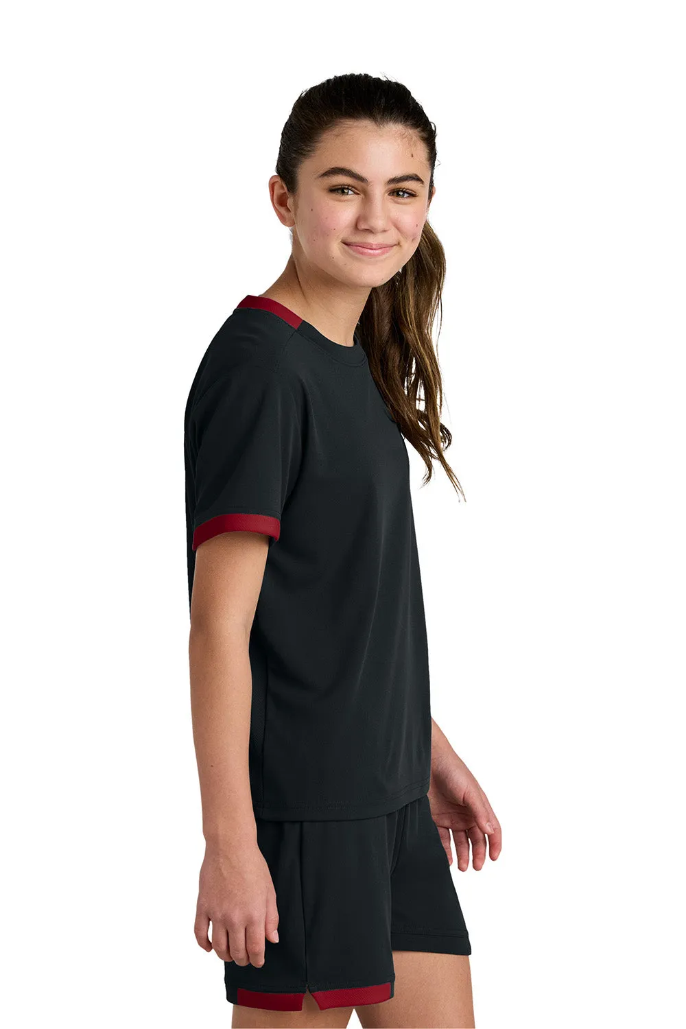 Sport-Tek Youth Club Moisture Wicking Short Sleeve Crewneck T-Shirt - Black/Deep Red Clothing Sport-Tek